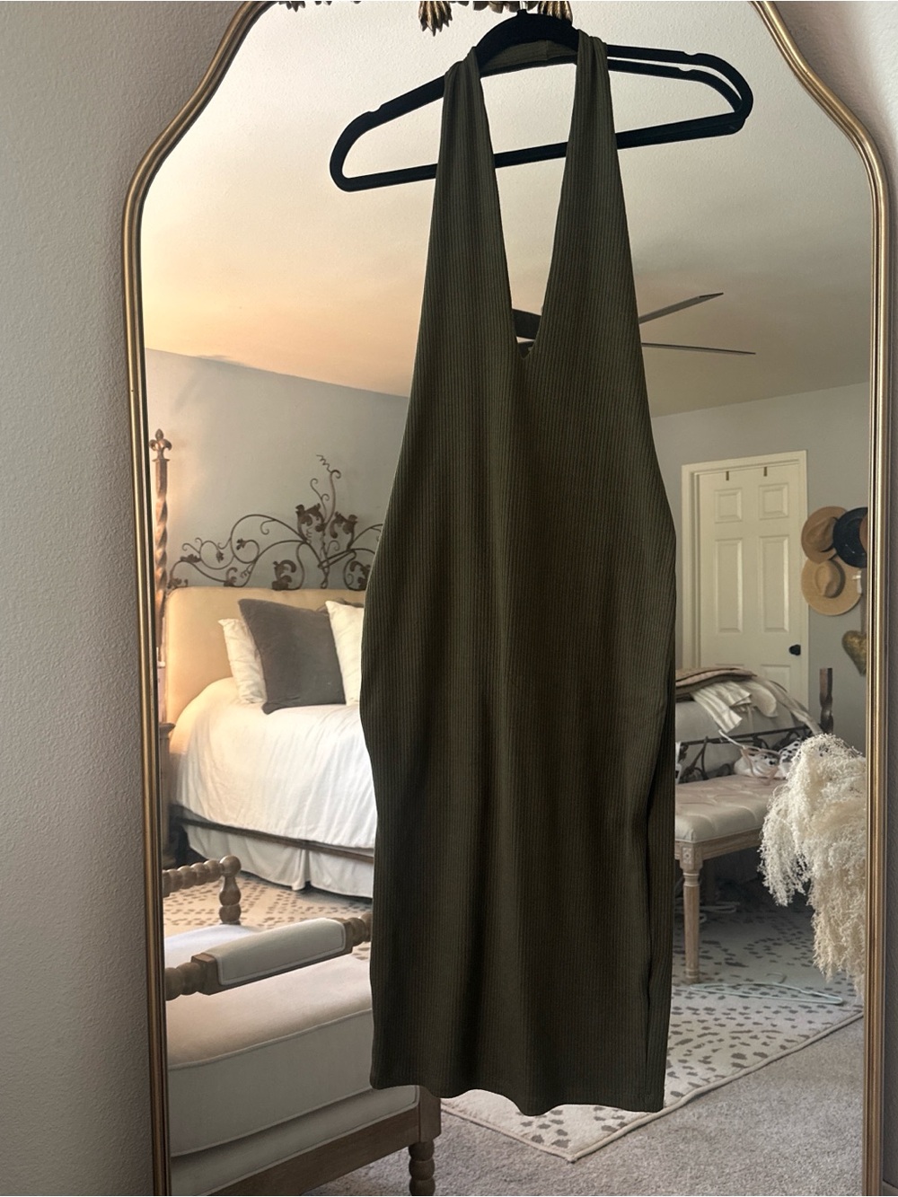 Tyche Olive Green Backless Halter Dress
